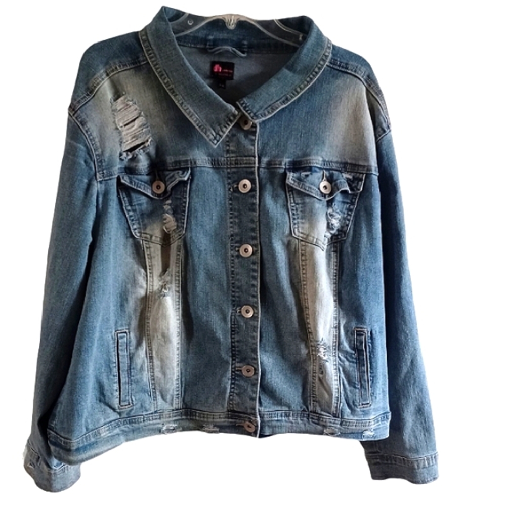 dh by Dollhouse distressed/grunge blue denim jean jacket Size 1X